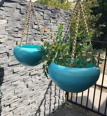 Aqua Rustic Hanging Planter Set