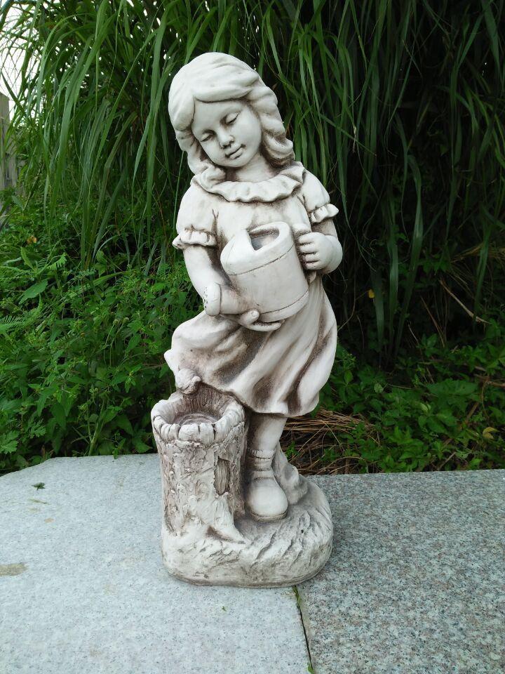 Statue Girl Watering Can Sculpture Figurine Ornament Feature Garden Decor